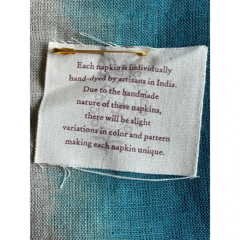 NEW World Market Linen Napkins Set of 9 Teal Ombre Hand Dyed Blue Gray 20x20